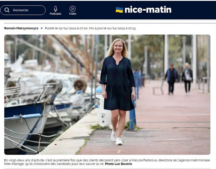 Photo Marina Fedorova Directrice Inter-Mariage pour Nice Matin